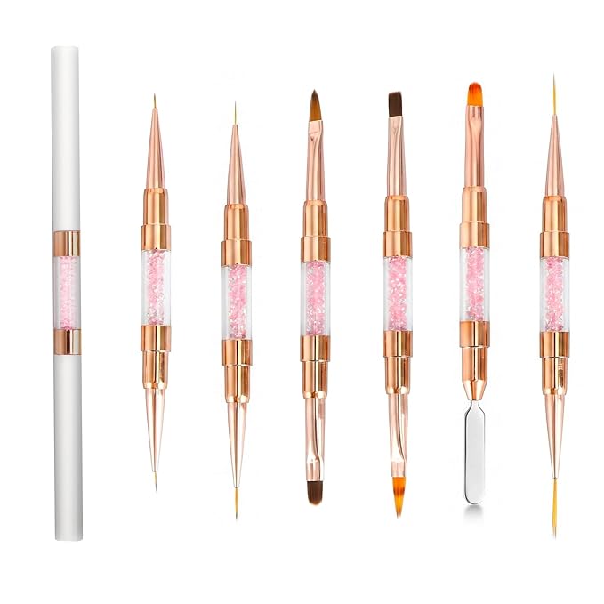 Dual-Ended Nail Art Liner Brushes(6PCS) - 5/7/10/15/19mm Precision Tips for Gel Polish Acrylic Painting, DIY Manicure and Cuticle Polish Mistake Correction