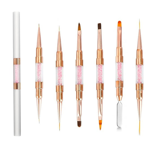 Dual-Ended Nail Art Liner Brushes(6PCS) - 5/7/10/15/19mm Precision Tips for Gel Polish Acrylic Painting, DIY Manicure and Cuticle Polish Mistake Correction