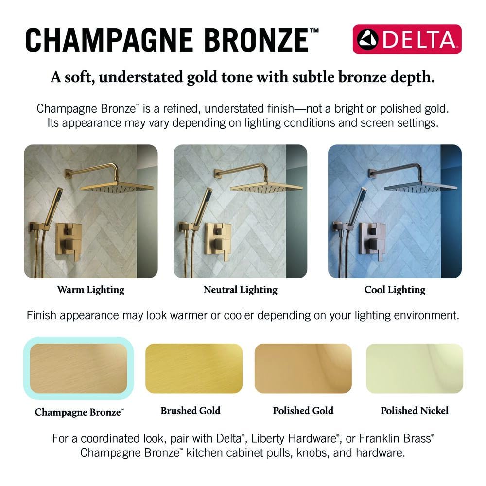 Delta Saylor 14 Series 5-Setting Shower Faucet Set, Brushed Gold Shower Head and Handle Set, Valve Trim Kit, Champagne Bronze T14235-CZ (Valve Not Included)