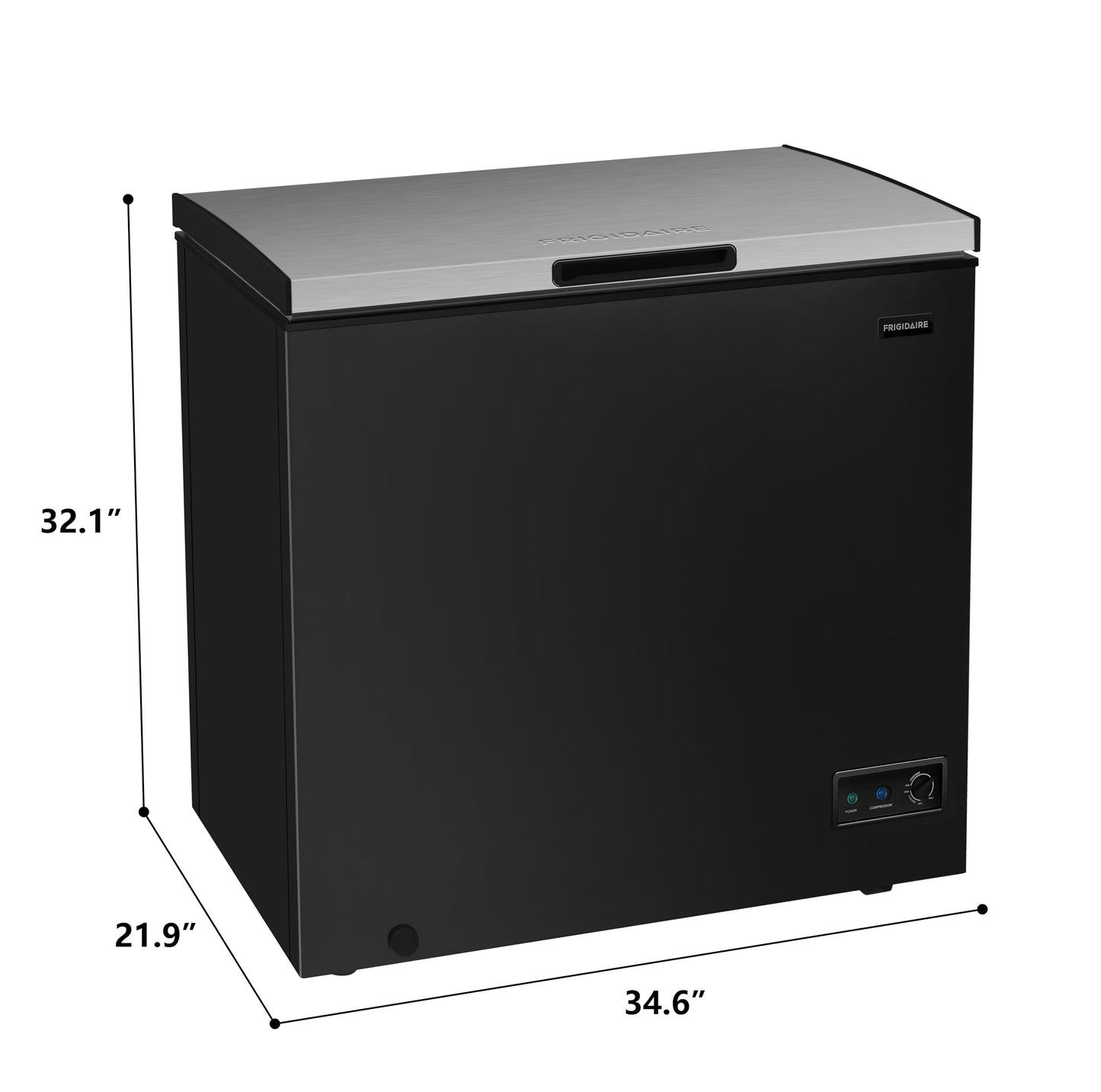 FRIGIDAIRE Chest Deep Freezer, 7 Cu. Ft, Black Adjustable Thermostat-Removable Vinyl Coated Wire Basket-Easy Defrost Drain, Eye-Catching Stainless Steel Top Door- Garage Ready