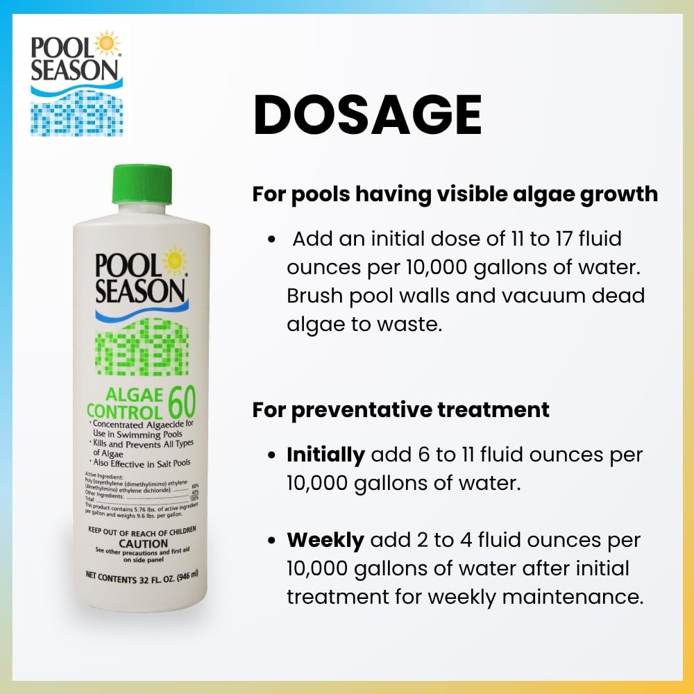 Polyquat 60 Algaecide for Swimming Pool 32 oz, High Concentrate Algaecide 60 for Inground Pool and Above Ground, Professional Grade Polyquat 60 Treatment for Clear Water Care