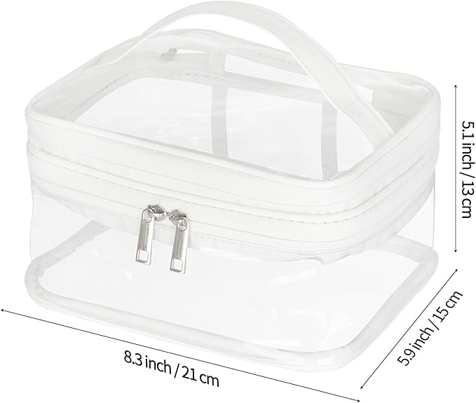 HAOGUAGUA Double Layer Clear Cosmetic Bag Makeup Bag, Waterproof Travel Toiletry Bag, Transparent PVC Pouch Organizer (White)