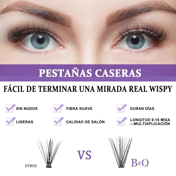 B&Q Lash Clusters Kit 280PCS Eyelash Clusters Kit,30D 40D D 9-16MIX Individual Lash Comfortable Eyelash Extension Set, Classic Look with Bond and Seal Waterproof, Remover DIY at Home(Set,30D+40D)