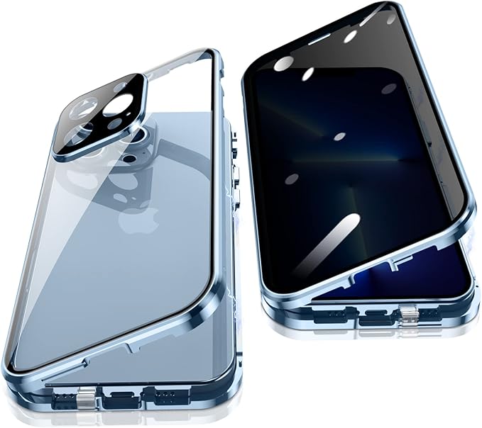 Anti Peeping Case for iPhone 13 Pro Max, Jonwelsy 360 Degree Front and Back Privacy Tempered Glass Cover, Anti SPY Screen, Anti Peep Magnetic Adsorption Metal Bumper for iPhone 13 Pro Max (Blue)