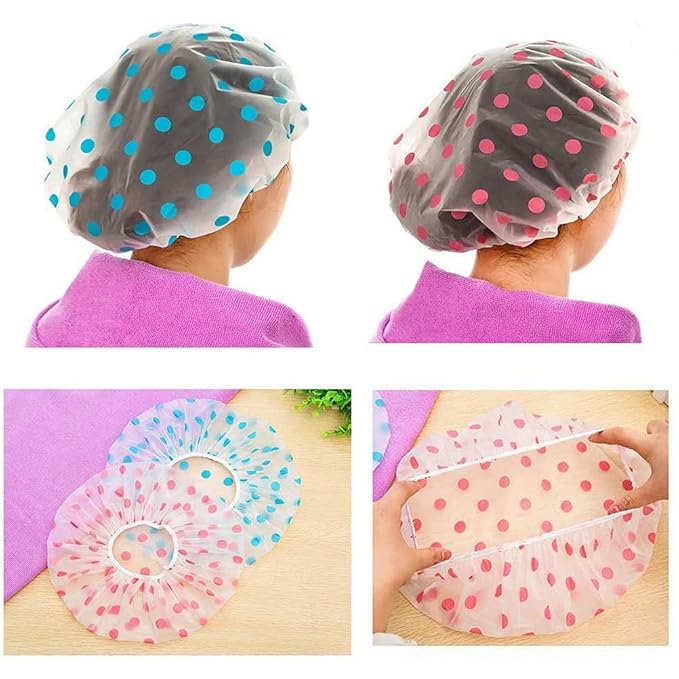 Large Shower Caps, 3 Pcs Waterproof Bath Caps Plastic Reusable Shower Caps Elastic Band Bath Hair Hat for Women Ladies