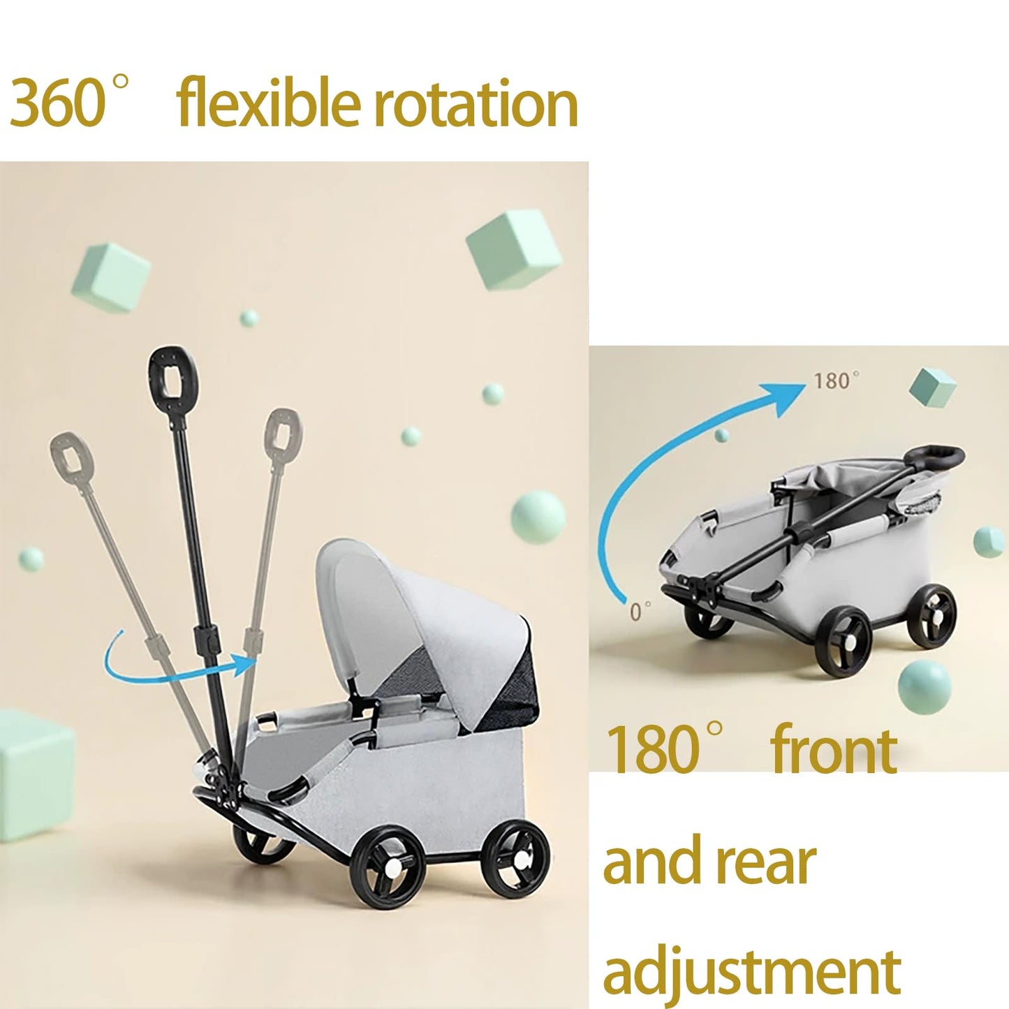 Luxury Pet Stroller, Gray, Foldable Design with Adjustable Canopy,Small Dog Wagon, for Small Dogs and Cats, with Extended Handle