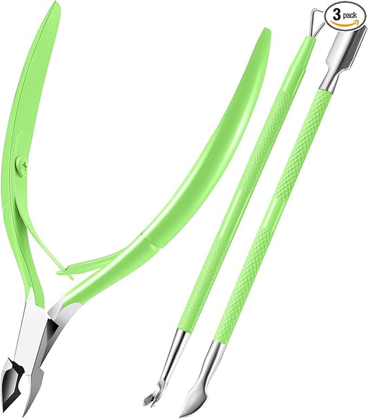 Cuticle Trimmer with Cuticle Pusher, XUNXMAS Cuticle Remover Cutter Nipper Scissor and Triangle Cuticle Nail Pusher Peeler Scraper, Durable Dead Skin Clipper Manicure Pedicure Tools (Green)