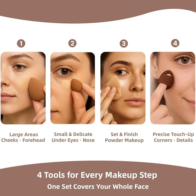 20 Pcs Makeup Sponges Set Beauty Blender Triangle Puffs Mini Sponge Spa Headband & Wristband Remover Pad Cosmetic Applicator for Powder Foundation Liquid Cream Multi - Functions Kit (Brown)