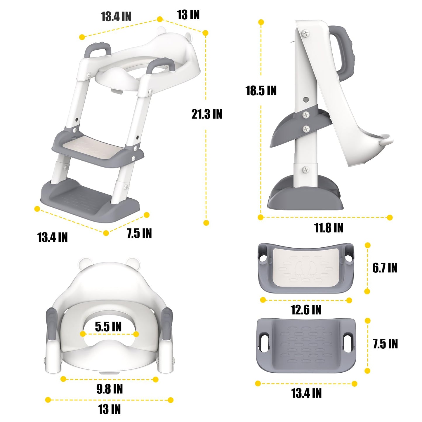 HBTower Potty Training Seat with Step Stool Ladder for Toddlers, Adjustable Kids Toilet Seat with Splash Guard, Anti-Slip Pads & Safety Handles, Comfortable Potty Chair for Boys & Girls (Grey)