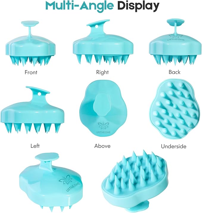 URTHEONE Hair Scalp Massager Shampoo Brush,Soft Silicone Hair Scrub Brush for Wet Dry Hair, Relax Scalp, Reduce Dandruff,Promote Hair Growth,Scalp Scrubber Hair Care Tools for Shower (Blue)