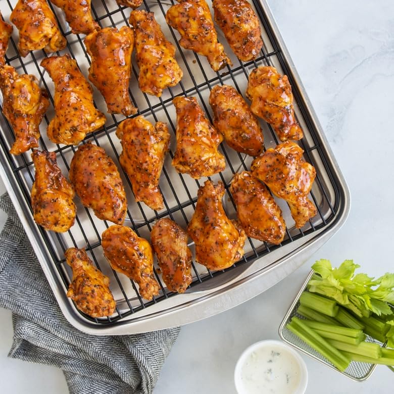 Nordic Ware Oven Crisp Baking Tray 2pc Set Includes Pan and Rack; Natural Aluminum For Air Frying, Crisping, Broiling, Baking