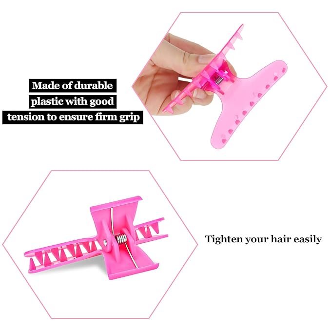 Hair Clips for Styling Sectioning 12 PCS Pink Hot Pink Butterfly Clamps Hair Claw Clips Pro Salon Hair Clips for Styling, Sectioning, Cutting and Coloring