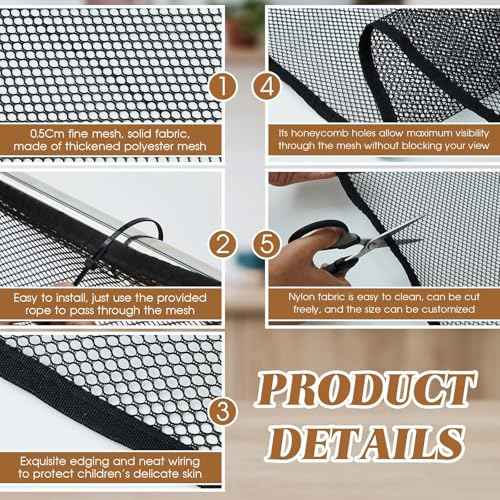 Hosuly Banister Guard 15 x 3 ft Balcony Netting for Kids Pets Stairway Safety Net Baby Fence Door Balcony Netting Safety Mesh Stair Net with No Drilling for Apartment Railing(Black)