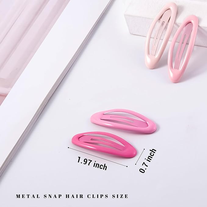 20PCS Oval Metal Snap Clips for Women No Slip Small Barrettes for Thin Fine Hair,Pink