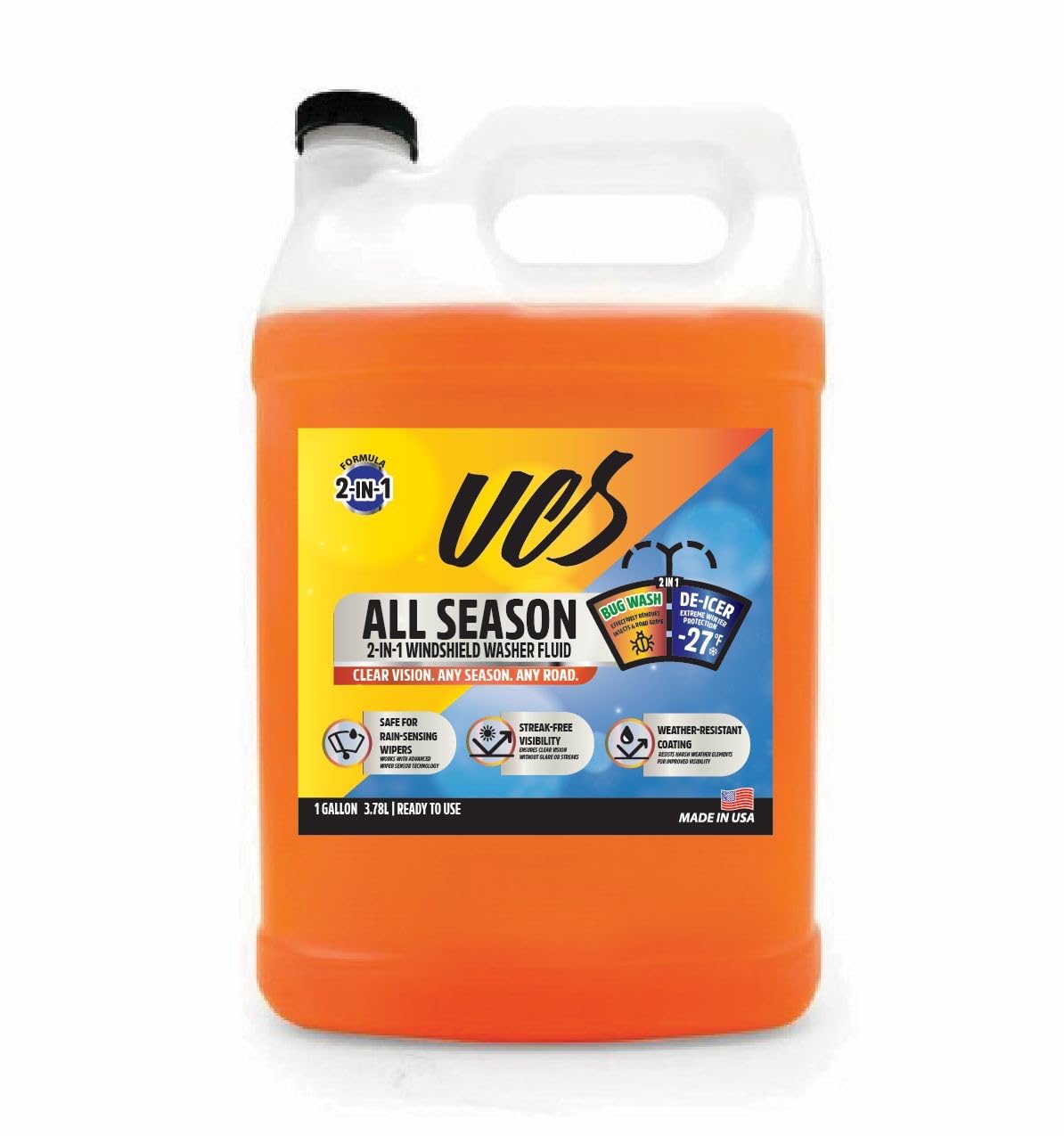 UCS Windshield Washer Fluid All Season -27°F, Freeze Protection, Water Repellent & Bug Remover, Streak-Free, 1 Gallon (128 fl oz)