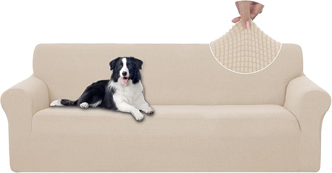 U-NICE HOME 4 Seater Stretch Couch Cover Sofa Cover Washable Sofa Slipcover Furniture Protector for 3 Cushion Couch Sofa Pet Friendly, Beige