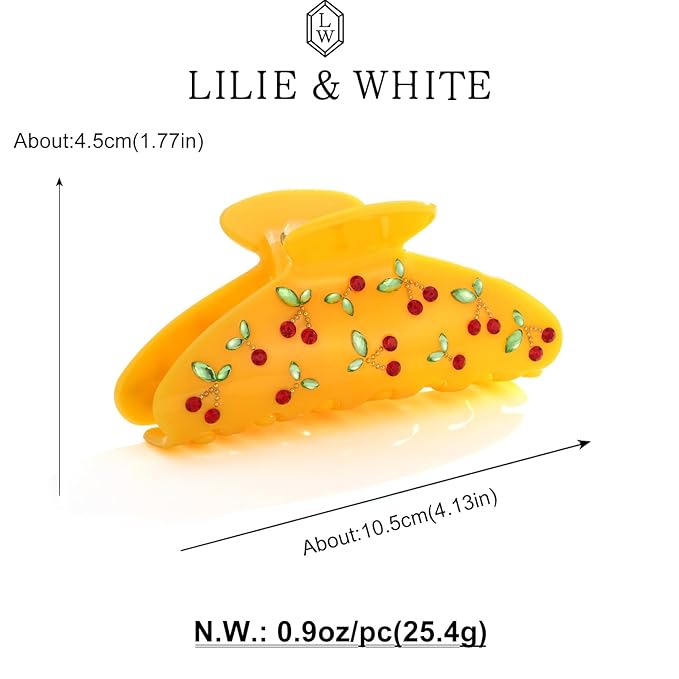 LILIE&WHITE Yellow Acrylic Hair Clips For Women Cherry Hair Clip Claw With The Rhinestone Pattern In Red Cherry Strong Hair Fix Hair Clips Jewelry Fashion Present For Women Hair Accessory
