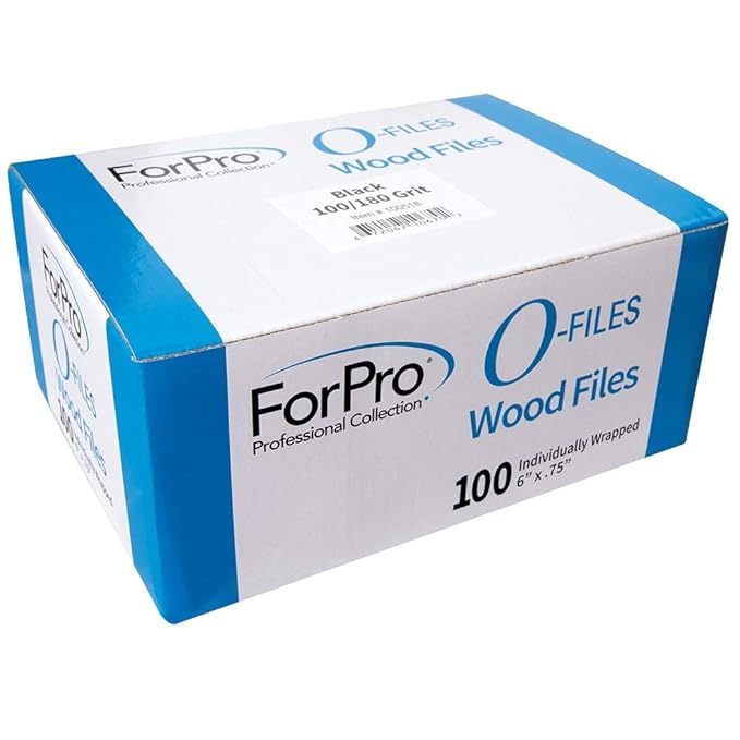 ForPro Professional Collection O-Files Wood Boards, Black, 100/180 Grit, Manicure & Pedicure Nail Files, 6” L x .75“ W, 100-Count