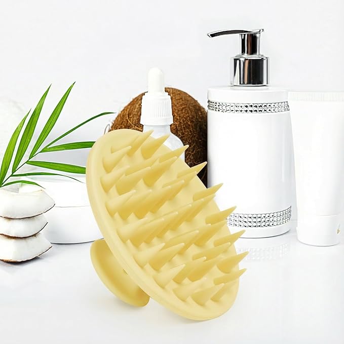 Silicone Scalp Massager Shampoo Brush, Scalp Brush for Hair Growth & Dandruff Removal, Hair Scrubber Scalp Stimulator Exfoliator Brush with Soft Bristles for Wet Dry Scalp Care (Light Yellow)