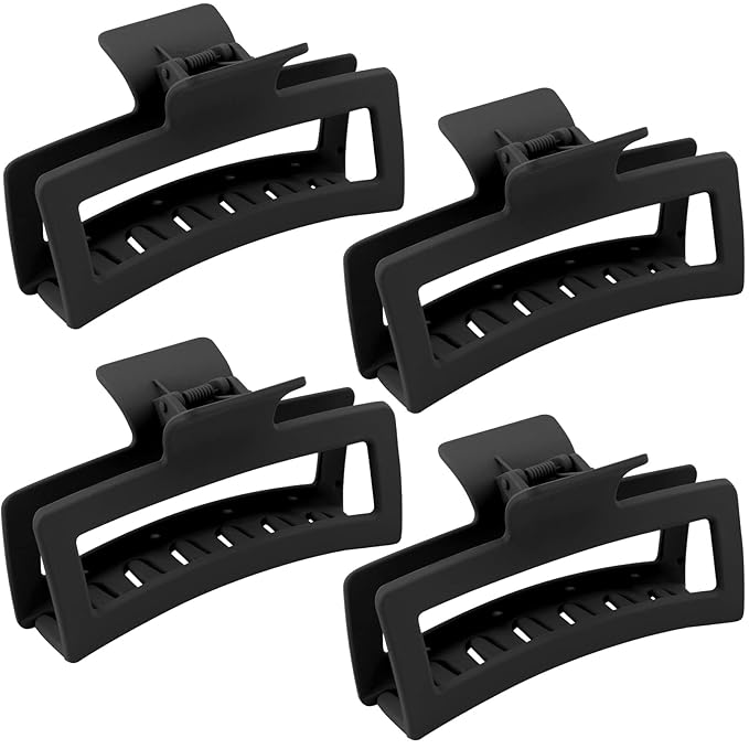 5 Inche Black Extra Large Claw Clips for Thick Hair and Long Hair, 4 Pack Xl Jumbo Claw clips, Oversized Matte Non-slip Rectangle Hair Clips for Women, Big Strong Hold Jaw Clip