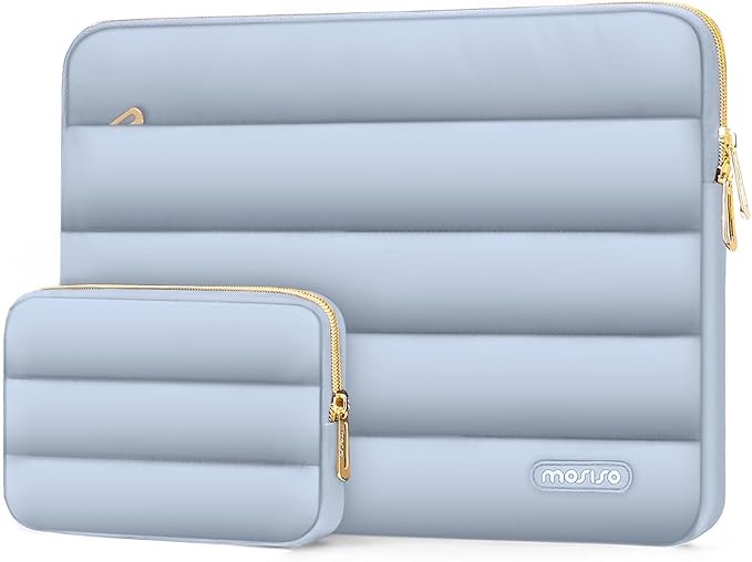 MOSISO Laptop Case 14 inch, 14 inch Puffy Laptop Sleeve Compatible with HP Lenovo Dell ASUS Acer, HP Stream, Dell Latitude, Lenovo IdeaPad, Polyester Horizontal Bag with Small Case, Baby Blue