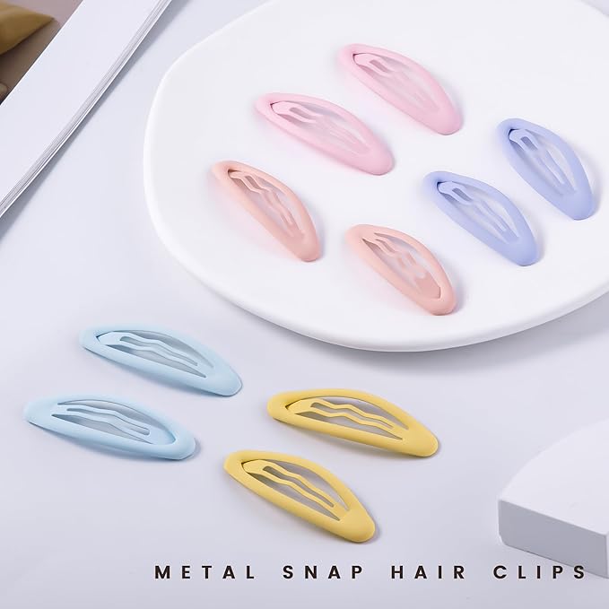 20PCS Oval Metal Snap Clips for Women No Slip Small Barrettes for Thin Fine Hair,Matte Blue Yellow Purple Pink