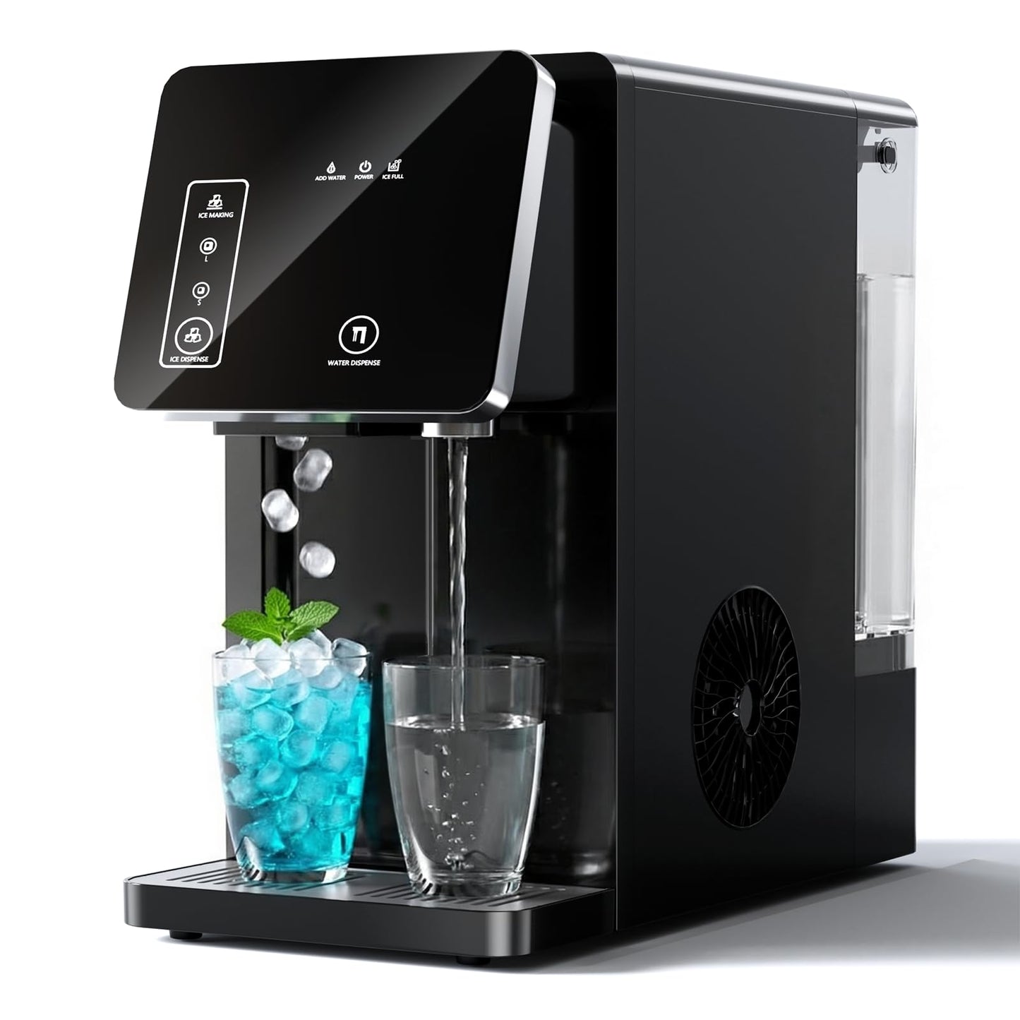 Cowsar 2-in-1 Countertop Ice Maker with Water Dispenser, 9 Ice Cubes Release in 8 Mintues, 26Lbs/24H Dual Sizes of Bullet Ice Machine with 3.3L Removable Water Tank for Home, Kitchen, Office