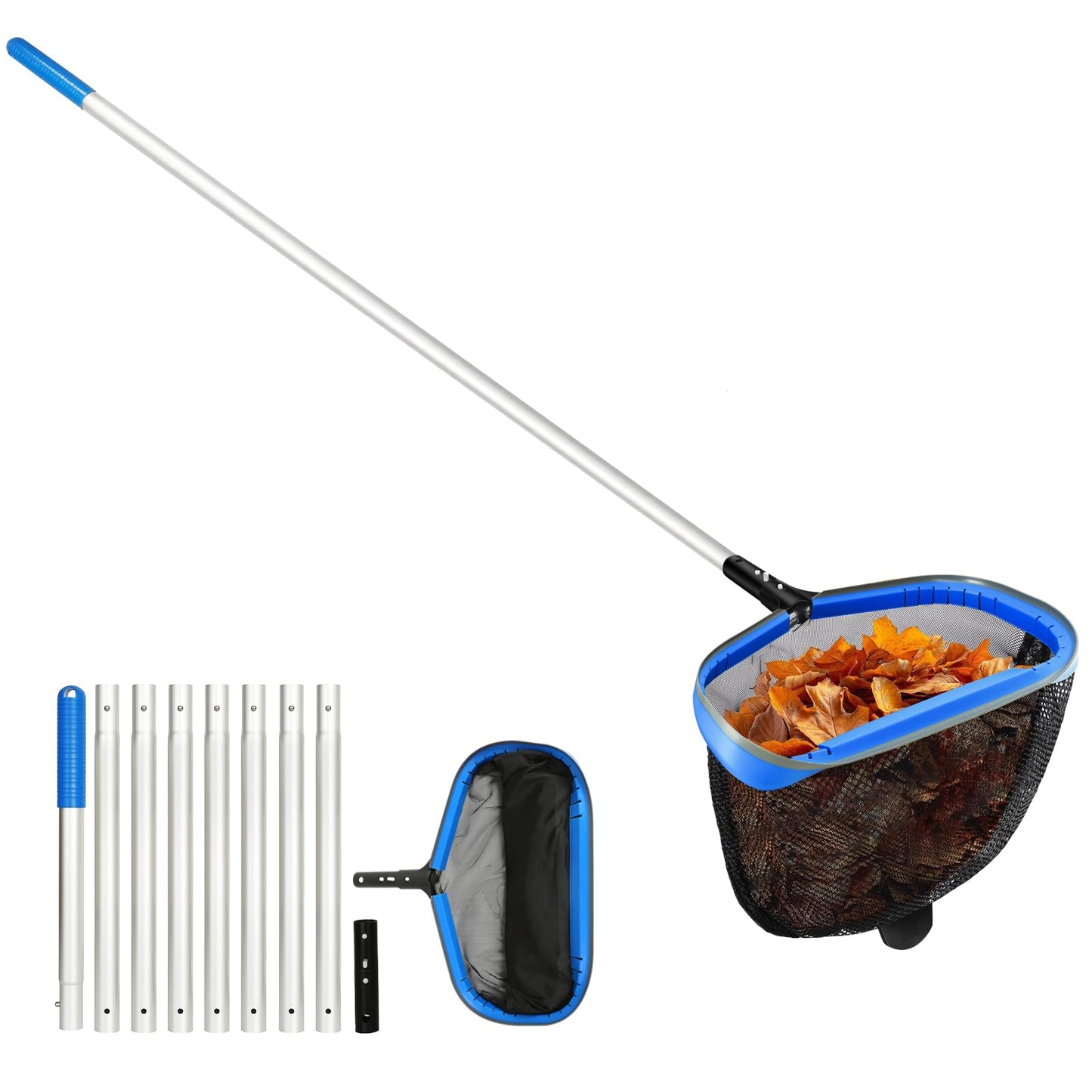 joyhalo Pool Skimmer Net with Pole,Upgraded Extra Wide Scoop Edge, Swimming Leaf Rake with 2.5FT-10FT Adjustable Aluminum Pole for Cleaning Leaves, Debris