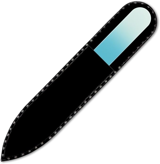 Mont Bleu Rainbow Crystal Nail File in Black Pouch - Small/Purse Size - Czech Tempered Glass - Handmade in Bohemia (Czech Republic)