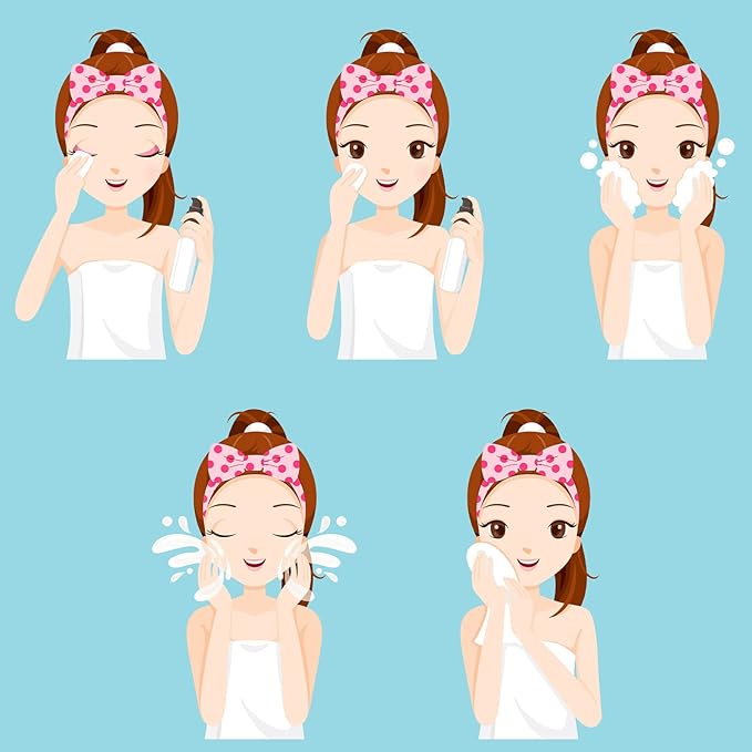 Jexine 24 Pcs Facial Spa Headband Makeup Headbands Bulk Bow Hair Head Band Fluffy Plush Spa Headband for Women Washing Face Shower Cleansing(polka dots color,Stylish Style)