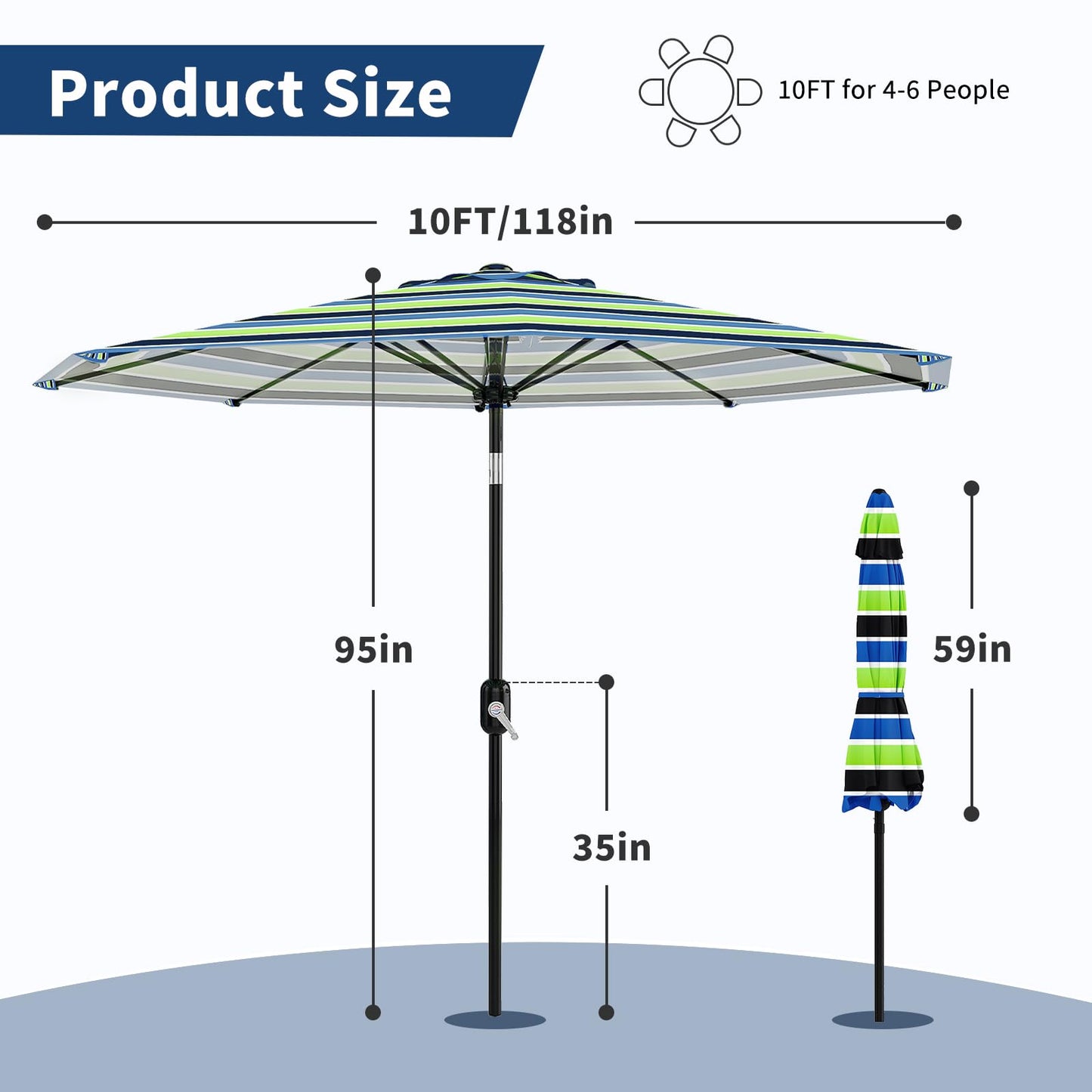 Garvee 10FT Patio Umbrella - Outdoor Table Umbrella with Crank Lift & Push Button Tilt - Market Umbrella 8 Sturdy Ribs UV Protection for Pool, Deck, Yard, Garden