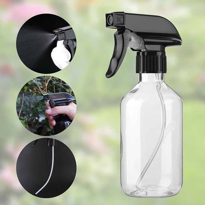 Arkeiliy 2-Pack Leakproof Spray Bottles (300ml/10oz) - Adjustable Nozzle for Fine Mist & Jet Stream | Premium Refillable Plastic Bottles for Hair Styling, Plant Misting, Cleaning Solutions (Clear)