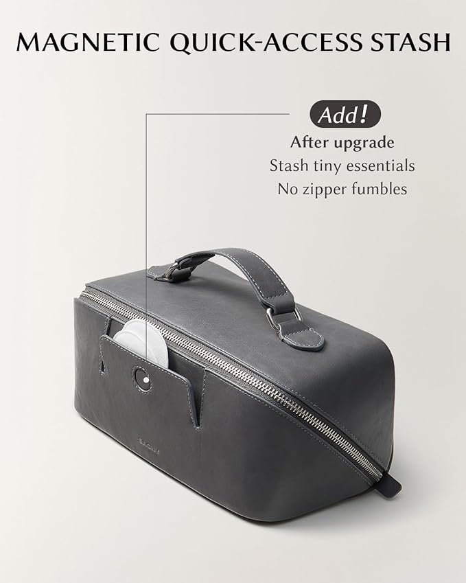 EACHY Travel Makeup Bag, Large Capacity Cosmetic Bag for Women, Waterproof PU Leather, Flat Open Portable Toiletry Bag for Skincare, Brushes & Travel Essentials