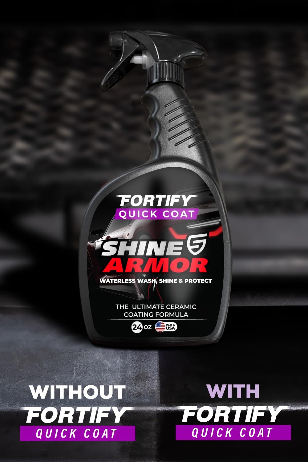 Car Wax Spray and Ceramic Coating for Cars - 3 in 1 Waterless Car Wash and Detailing - Quick Effect Coating Agent for Car - High Gloss Car Coating Spray, Shiny Car Stuff by Shine Armor - 24FlOz