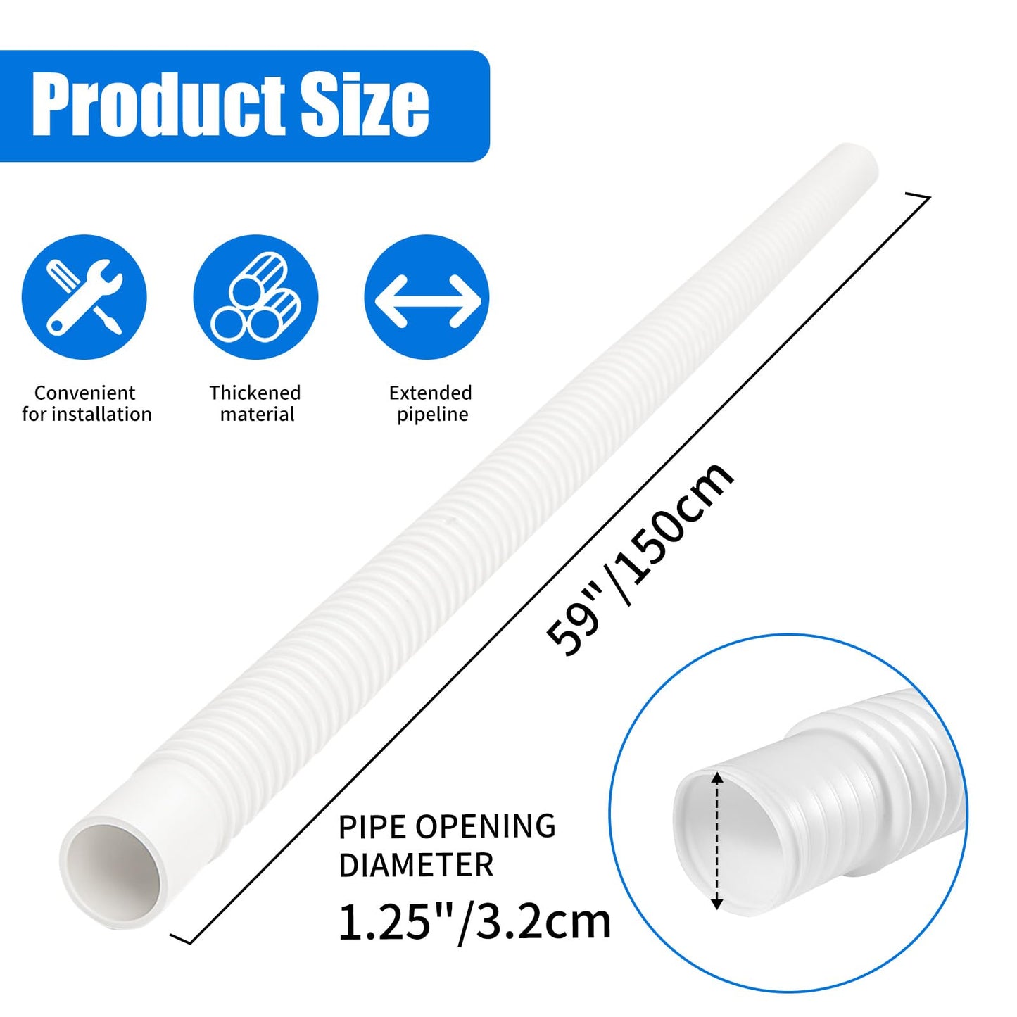 Homyplaza Replacement Pool Hoses for Above Ground Pools, 4 Pack, 1-1/4" Diameter x 59" Length, Includes 8 Metal Clamps, Compatible with All 1.25" Pool Filter Pumps
