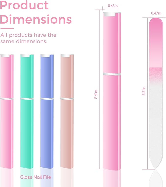 WOKOTO 4 Pcs Crystal Glass Nail Files with Case for Natural Nails, Professional Glass Emery Boards Double-Sided Glass File for Women Adults Fingernail Files Nail Buffer (Pink, Green, Blue, Rose Gold)