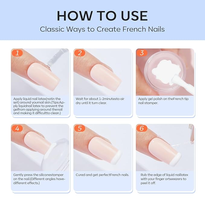 modelones French Tip Tool- 6 Pcs Nail Stamp French Manicure Kit Suitable for DIY Together with Gel Nail Polish Art Tips Printing Tool Kit
