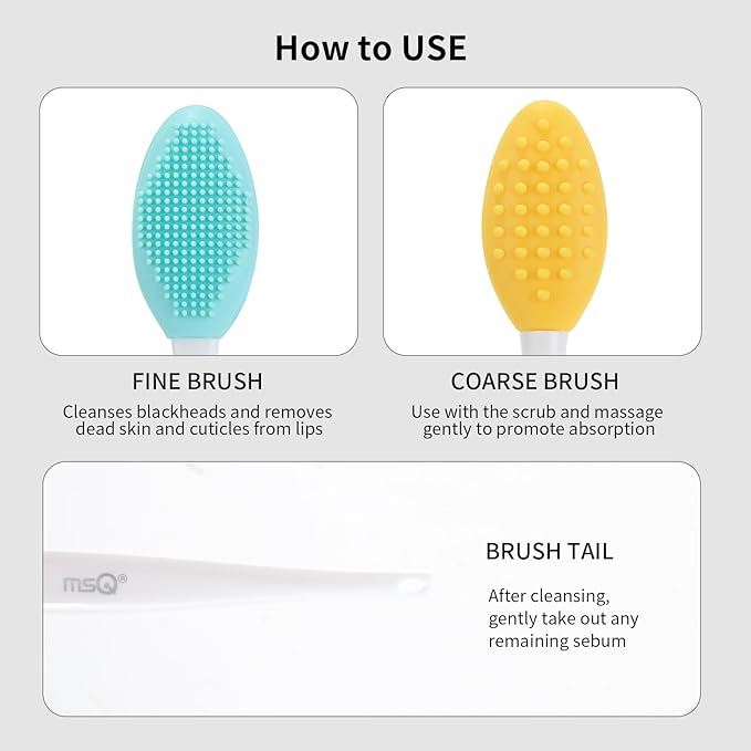 MSQ 5 PCS Lip Scrub Brush, Double-end Silicone Nose Clean Brush Lip Exfoliating Brush for Men Women Double-Sided Soft Lip Brush for Smoth Lip Appearance