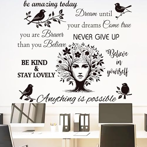 Inspirational Quote Wall Decals Vinyl Quotes Stickers Removable Positive Saying Wall Lettering Girl Tree Stickers Home Decor.