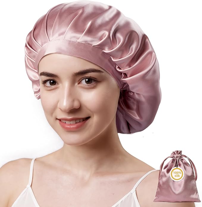 Kaome 100% Mulberry Silk Bonnet for Sleeping Women, 22 Momme Double Layer Silk Hair Wrap, Non-Slip Sleep Cap with Adjustable