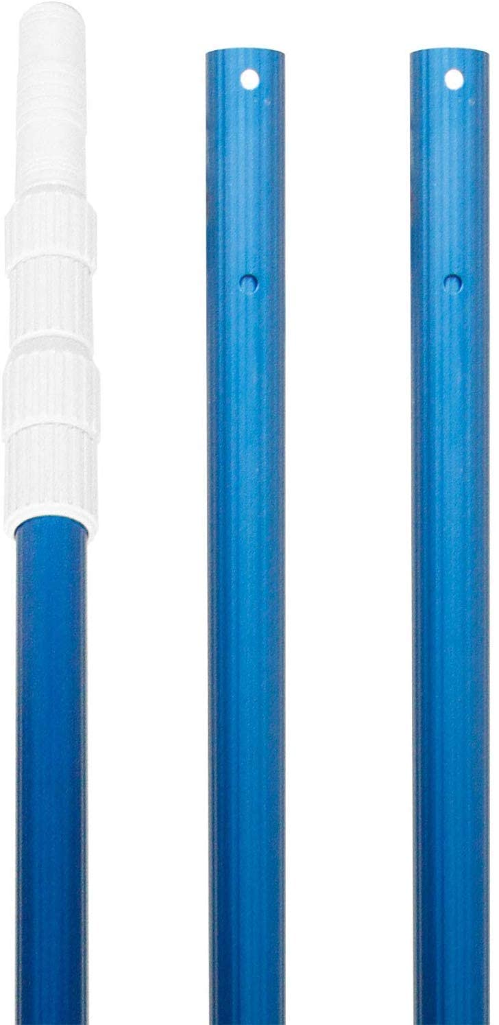 POOLWHALE Professional 12 Feet Blue Anodized Aluminum Telescopic Swimming Pool Pole,Adjustable 3 Piece Expandable Step-Up,for Skimmer Nets, Vacuum Heads and Brushes, Strong Grip & Lock