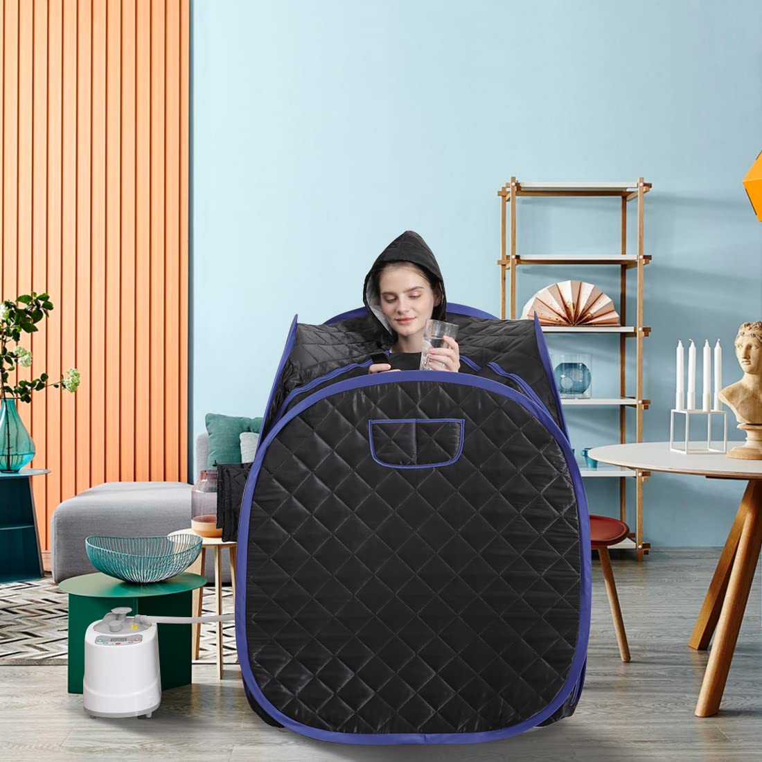 ZONEMEL Portable Steam Sauna, Full Body Home Sauna Spa, 1 Person or 2 Person Share Saunas, 2L Steam Generator with Remote Control (Black, L 33.5”x W 32.3”x H 41.7”)