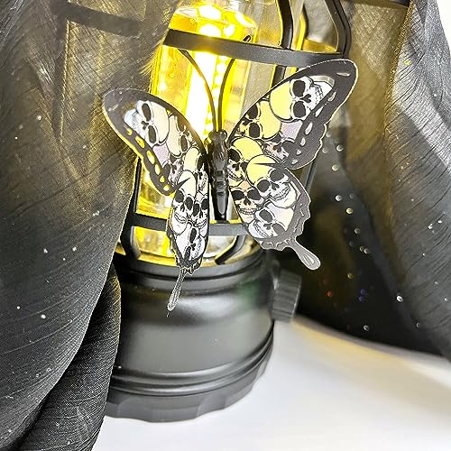 12PCS Butterfly Wall Stickers, 3D Double-Layer Skull Butterflies Wall Decals Halloween Wall Decor Gothic Black Butterfly Design Halloween Wall Stickers for Home Room Bedroom Festival Party Decoration