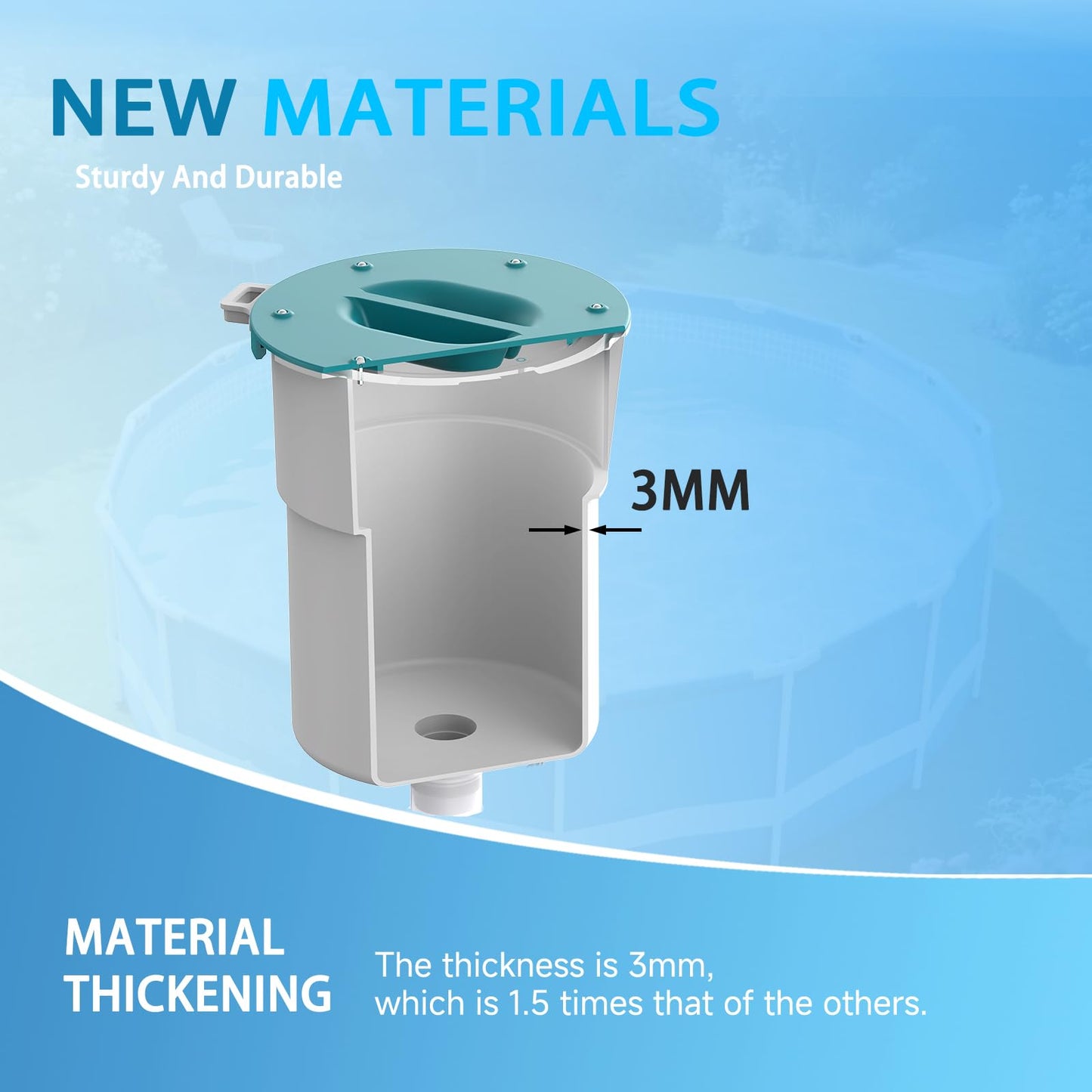 JJ JIANJIN Above Ground Pool Skimmer,No Installation Required, no Adjustable Bracket Required,Comes with 10 Filter Socks, Special Note: The Pool Pump Flow Rate Must not Exceed 2100 GPH(Turquoise)
