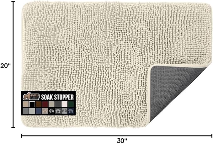 GORILLA GRIP SoakSTOPPER Dog Door Mat, 30x20 Machine Washable Rug Absorbent Doormat Captures Moisture Mud Dirt, Quick Dry Soft Chenille Entryway Rugs Indoor Entrance Mats for Dog Paws, Cream