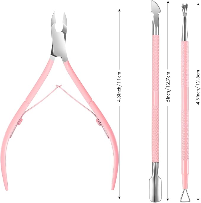 Cuticle Trimmer with Cuticle Pusher, XUNXMAS Cuticle Remover Cutter Nipper Scissor and Triangle Cuticle Nail Pusher Peeler Scraper, Durable Dead Skin Clipper Manicure Pedicure Tools (Pink)