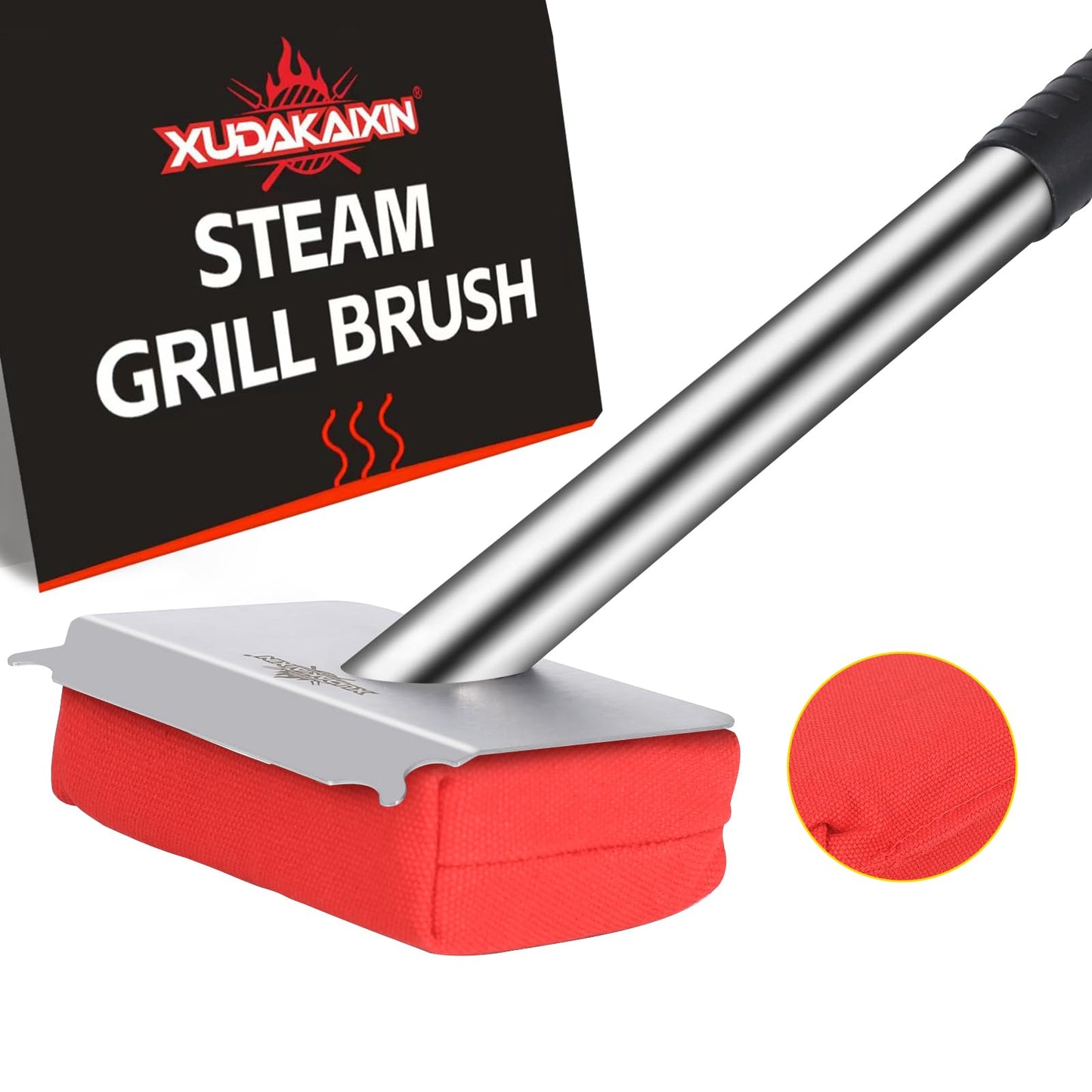 XUDAKAIXIN Grill Brush Bristle Free,BBQ Replaceable Scraper Cleaning Head,Safe Grill Accessories for Cast Iron Grates/Porcelain/Weber Gas/Charcoal Grill,Grill Brush for Outdoor Grill-Red