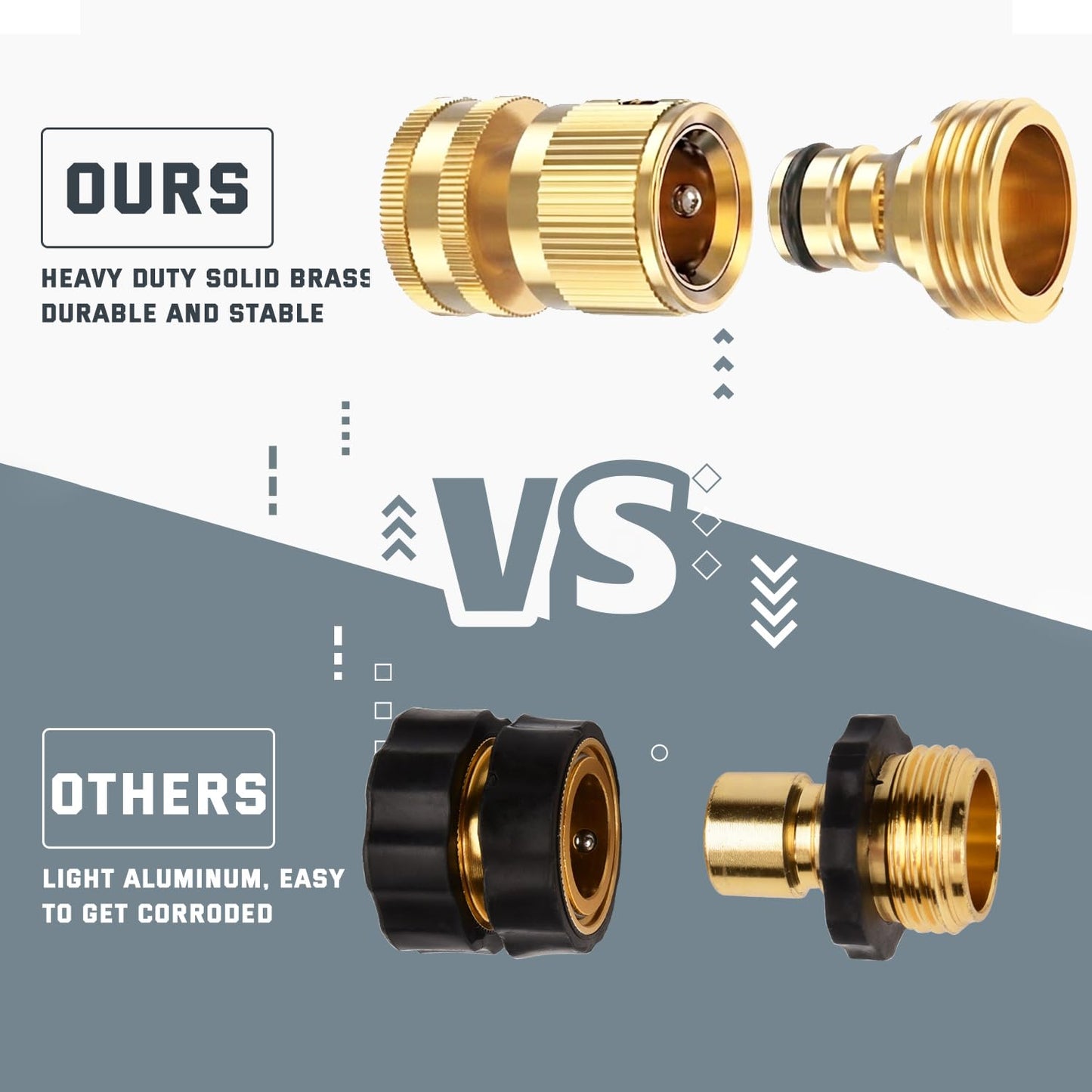 Kesfitt Garden Hose Quick Connect 3/4 Inch GHT Solid Brass Hose Connector Adapter Kit Fitting No-Leak Water Hose Female and Male Adapter (4 Sets)