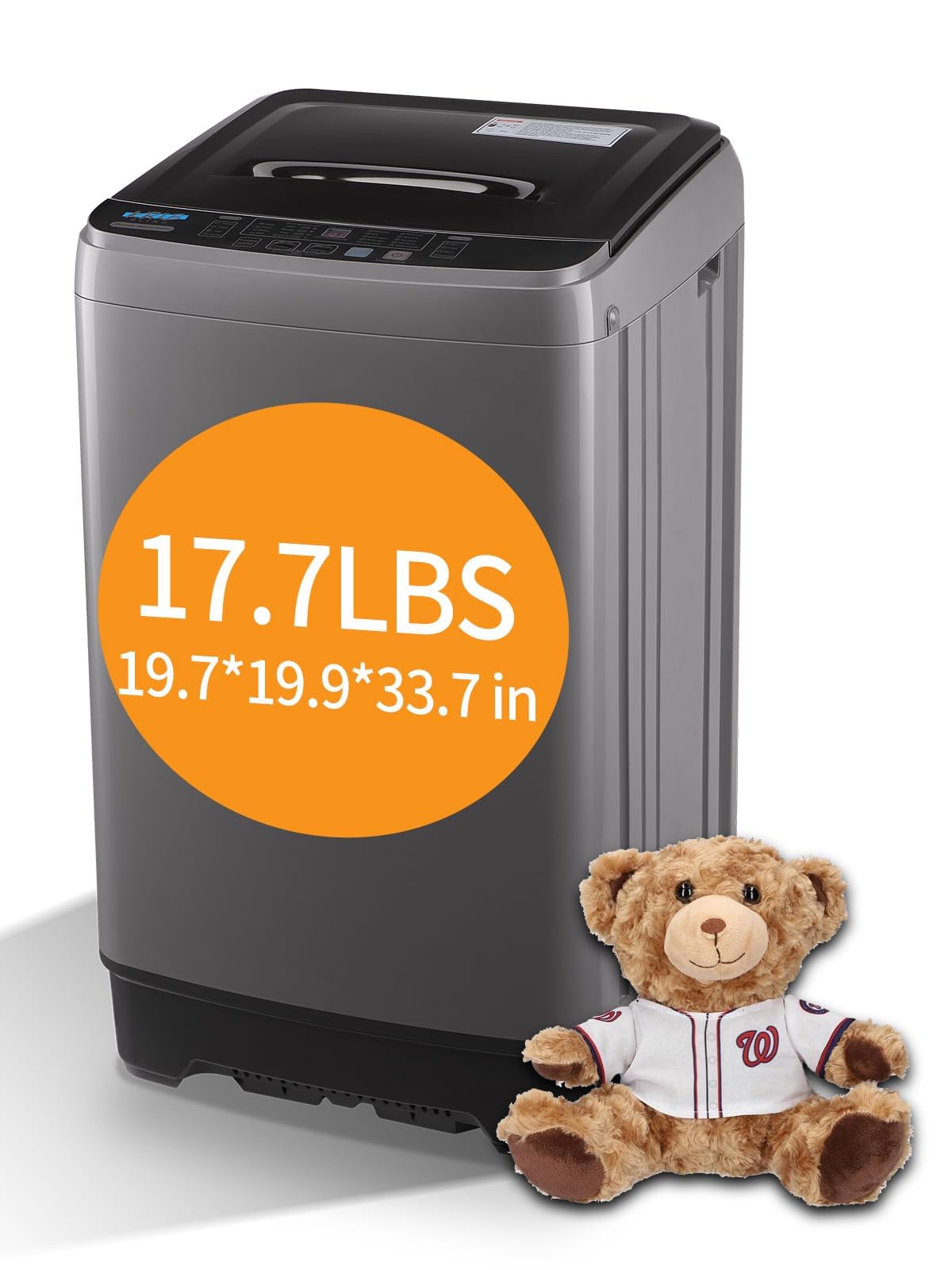 Full-Automatic Washing Machine 17.7 lbs Small Compact Portable 10 Wash Program & 8 Water Level Compact Washer with LED Display Ideal for Apartments, RV, Camping, Grey