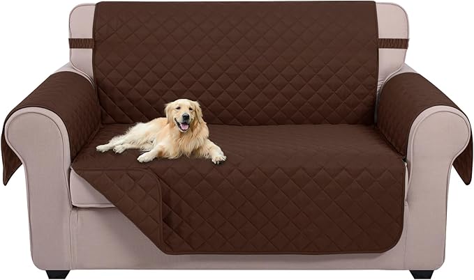 U-NICE HOME Loveseat Sofa Cover Reversible Couch Covers for 2 Cushion Couch for Dogs Furniture Protector Cover with Elastic Straps Water Resistant(Loveseat Small, Brown/Brown)